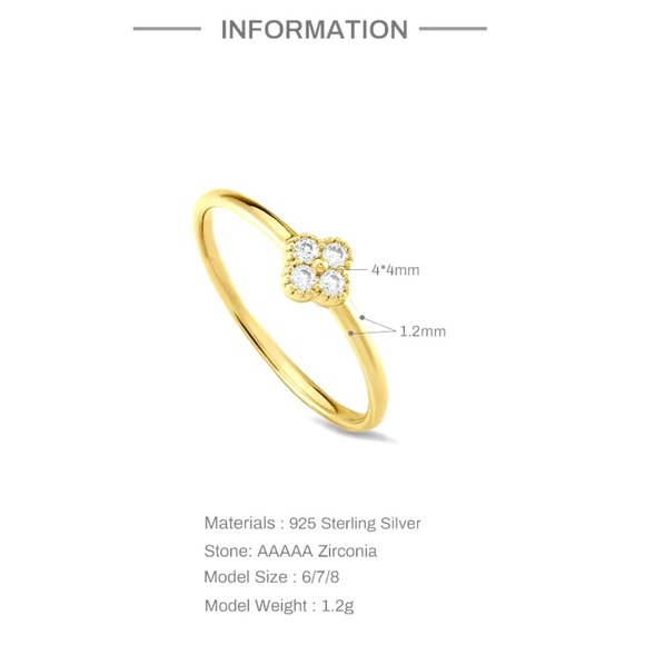 Delicate Clover Ring 925SterlingSilver/14kGold Plated HighQuality Zirconia Size7 - Picture 12 of 12